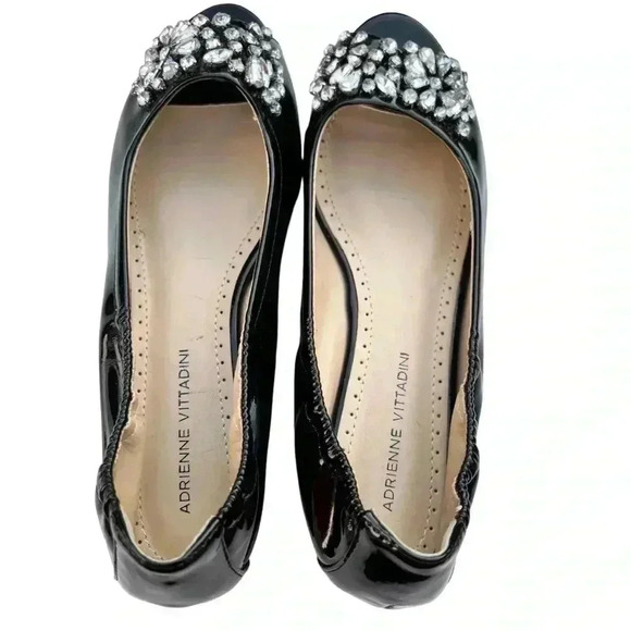 ADRIENNE VITTADINI GEM STUDDED BLACK PATENT LEATHER WOMEN KODY BALLET F… - Picture 2 of 11